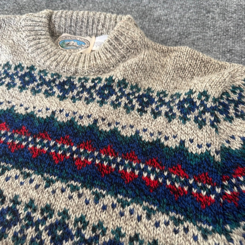 Environmental Clothing Co Sweater Womens Small Fair Isle Wool Blend Grey Vintage